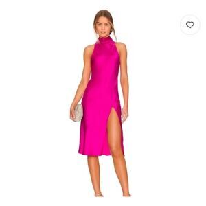 NWOT Amanda Uprichard Silk Stanford Side Slit Midi Dress in Hot Pink Size XS
